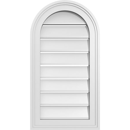 Ekena Millwork Round Top Surface Mount PVC Gable Vent: Functional, w/ 2"W x 1-1/2"P Brickmould Frame, 14"W x 26"H GVPRT14X2602SF